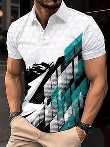 Geometric Hexagonal Hive Patterns Representing Modern Connectivity And Data Flow Combined With Sharp Abstract Lines Polo Shirt 3D Printed Polo Shirts - 彩色 - 查看 6