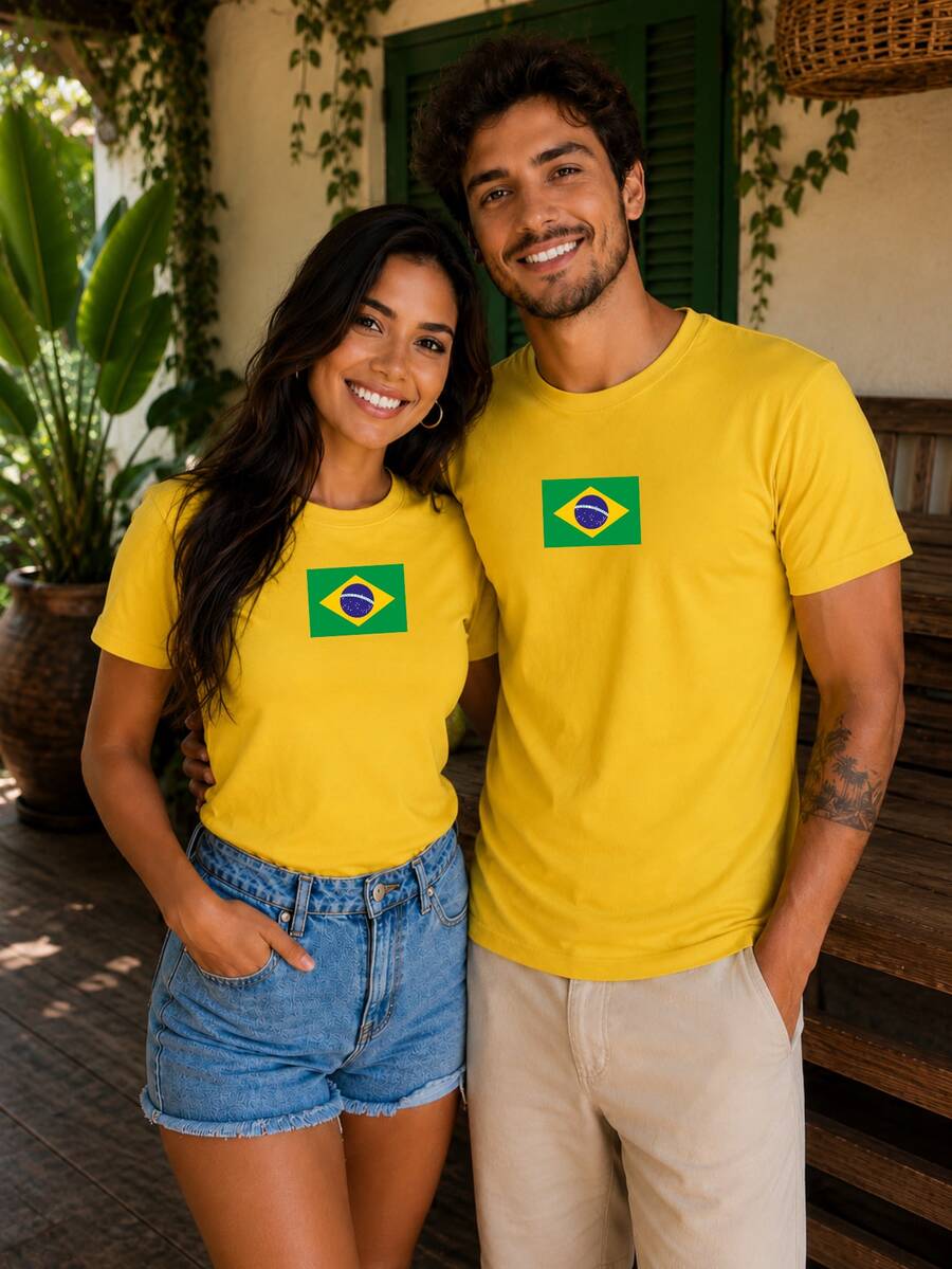 T-Shirt/Blouse For The Brazilian National Team, Brazil World Cup, All Sizes, Family, Patriotic, , Soccer, Unisex, Exclusive BrazilCore - 黃色 - 大旗 - 查看 1