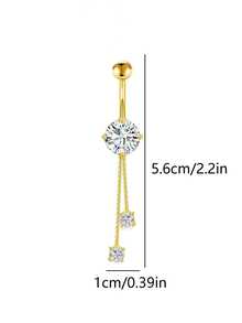 1pc High Quality Stainless Steel Gold Chain Tassel Belly Button Ring, Women's Classic Pendant Belly Piercing Jewelry, Suitable For Daily Wear, Beach Vacation Accessory, For Her - Gold - View 5