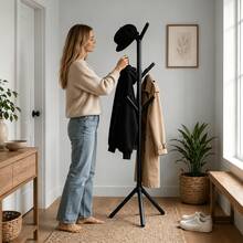 1pc Floor-Standing Tree-Shaped Coat Rack, Easy To Move Coat Rack, Suitable For Living Room, Balcony, Bedroom, Cloakroom And Other Occasions, Room Deocr, Home Decor,Home Accesssories - Black - View 2