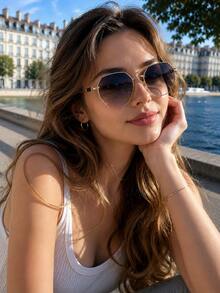 1 par de gafas de moda con marco de metal y borde geométrico personalizado con textura para mujer, adecuadas para actividades al aire libre, vacaciones y desplazamientos - Multicolor - Ver 4