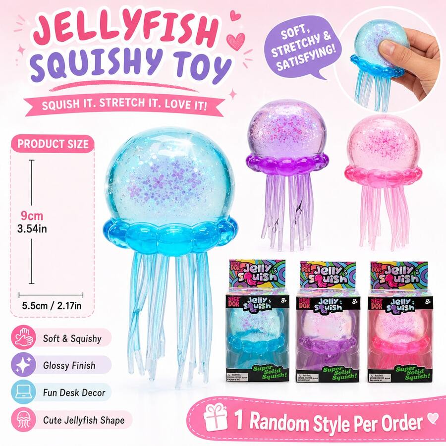 1pc Random Jellyfish Squeeze Toys, Jellyfish Design Squeeze Stress Ball, Drop Malt Sugar Balls Relieve Stress, Sensory Toy With A Solid Squish Adult - 1件隨機 - 查看 1