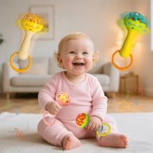 4件套婴儿摇铃玩具 - 多种颜色可选（粉色、绿色、黄色、蓝色），色彩缤纷，有助于培养宝宝手眼协调能力，适合0-12个月的宝宝，认知学习礼物，婴儿铃铛玩具，新生儿礼物 - 彩色 - 查看 2