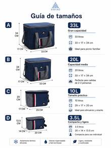 Esta bolsa térmica portátil de gran capacidad es práctica y abriga, lo que la hace ideal para familias y estudiantes.Ligera y fácil de transportar, se puede usar para picnics, la playa, acampar y el trabajo.Mantiene los alimentos calientes o fríos y cuenta con un revestimiento de papel de aluminio. - Bolsa de hielo con bloques de color gris y azul. - Ver 9