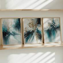 3pcs Set Elegant Turquoise And Gold Abstract Canvas Wall Art Prints - Waterproof, Modern Wall Decor For Living Room, Bedroom, Office And Dorm, Indoor And Outdoor Use, Contemporary Abstract Art Waterproof Canvas Wall Decor, Living Room Wall Decor, Canvas Wall Art, Fashionable Girl Art, Inspirational Quote Art, Home Decor, Canvas Hanging - A - View 5