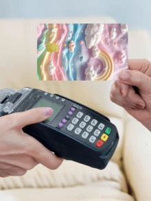 1pc Cute Rainbow Cloud Credit Card Sticker, Cotton Candy Style Party Birthday Gift, PVC Material Anti-Fingerprint Anti-Scratch Durable Skin, Suitable For Men, Women, Couples, Fits Small Chip Cards, Bank Cards, Credit Cards, Transportation Cards, Student ID Cards For DIY - Type a - View 3