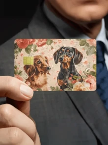 1pc Golden Retriever & Flower Credit Card Sticker Protector, Cute Pet Party Birthday Gift, PVC Material Anti-Fingerprint Anti-Scratch Wear-Resistant Skin, Suitable For Men, Women, Couples, Small Chip Cards, Bank Cards, Credit Cards, Transit Cards, Student Campus Cards DIY - Type a - View 5