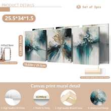 3pcs Set Elegant Turquoise And Gold Abstract Canvas Wall Art Prints - Waterproof, Modern Wall Decor For Living Room, Bedroom, Office And Dorm, Indoor And Outdoor Use, Contemporary Abstract Art Waterproof Canvas Wall Decor, Living Room Wall Decor, Canvas Wall Art, Fashionable Girl Art, Inspirational Quote Art, Home Decor, Canvas Hanging - A - View 18