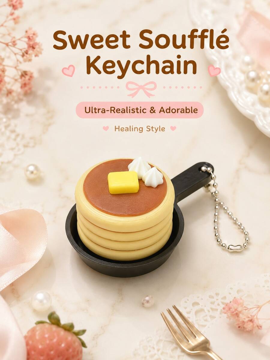 1個/2個迷你鬆餅指尖按壓器鑰匙圈,可愛3D列印早餐主題減壓玩具,獨特創意緩解焦慮小配件,可用作包包掛飾 - 彩色 - 查看 1
