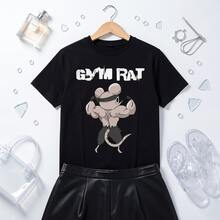 Camiseta _Ratón Musculoso_ _     Camiseta cómoda de verano  hombre, 100 _ algodón Elección perfecta de regalo de cumpleaños o festividad para amigos, familiares, novi - Negro - Ver 1