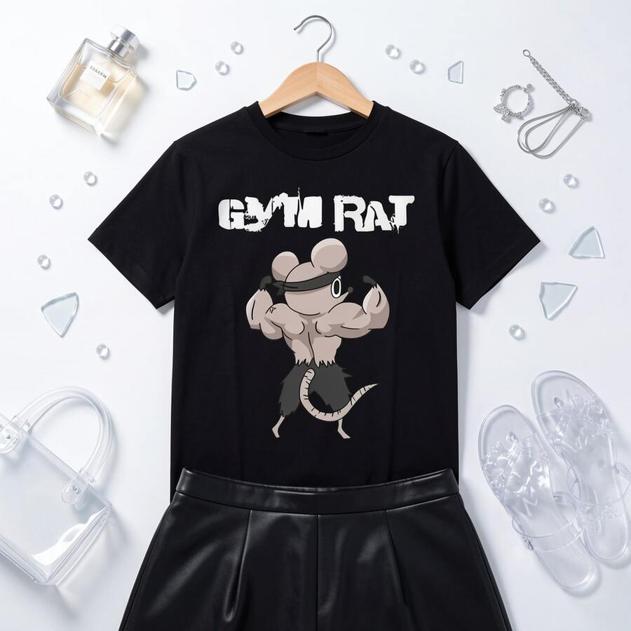 Camiseta _Ratón Musculoso_ _ Camiseta cómoda de verano hombre, 100 _ algodón Elección perfecta de regalo de cumpleaños o festividad para amigos, familiares, novi - Negro - Ver 1