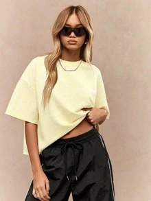 Oversized Heavy T-Shirt Modern Streetwear Essential Boxy Cut Casual Summer Basic Loopback Top Ultra Soft Minimalist Urban Fashion Staple-Unisex Summer Casual Vintage Cotton Printed T-Shirts For Couples - 黃色 - 查看 13