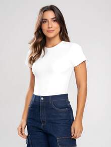 KIT 03 Women's Baby Tee - Slim Fit Short Sleeve Blouse - Compression Baby Tee - 嬰兒粉,奶油黃和白色 - 查看 6