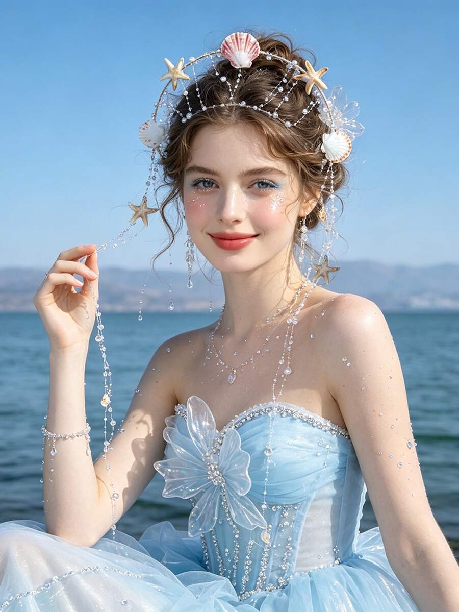 Lightweight Seashell & Starfish Headpiece, Versatile Bridal Hair Accessory For Beach Wedding Dress - Multicolor - View 1
