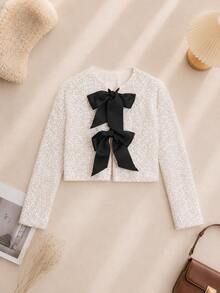 Women's Sparkling Bow Decor Short Jacket Spring Elegant - Apricot - View 1