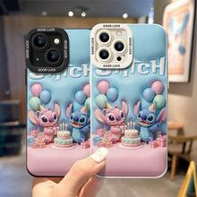 Disney Lilo & Stitch Phone Case, Stitch And Angel Couple Character Print Celebrating A Birthday, Light Blue Themed Background With Cake And Balloon Details, Shockproof TPU Protective Back Cover For IPhone 15 14 13 12 Pro Max, Disney Lilo & Stitch Phone Case For IPhone 17, 16, 15, 14, 13, 12, And 11 Pro, Galaxy S22, S23, S24, S25 Models. A Fun Gift For Family, Friends, Birthdays, Holidays, And Special Occasions. - trắng - Xem 4