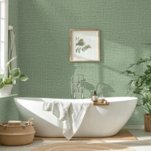 Wallpaper Perekat Diri Linen 196,85 Inci, Stiker Dinding Tekstur 3D, Mudah Dilepas, Wallpaper PVC Perekat Diri, Wallpaper Dekorasi Rumah DIY, Wallpaper Renovasi Rumah Sewa, Versi Tebal 1 Gulungan - hijau - View 8
