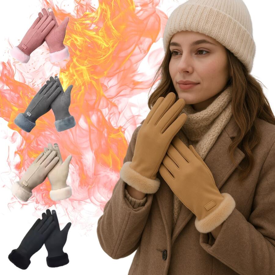 Women's Touch Screen Thermal Gloves With Lining, Warm Velvet, Stylish, For Winter And Cold Weather. - 灰色 - 查看 1