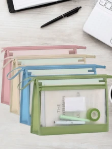 1 pieza/4 piezas Bolsa organizadora de archivos de cuadrícula transparente de doble capa, estilo de cierre con cremallera, adecuada para estudiantes desde primaria hasta secundaria, gran capacidad para documentos, cuadernos, tareas, estilo de cremallera aleatorio - Multicolor - Ver 2