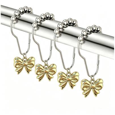 12pcs Acrylic Bow Shower Curtain Hooks, Rust-Proof Curtain Rings, Home Decor Metal Hooks