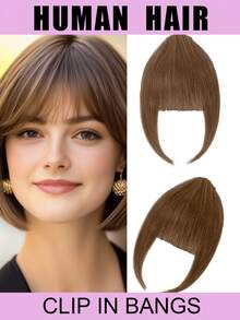Real Hair Clip-In Bangs, Invisible Lightweight Airy Bangs With Temple Trim, Suitable For Women, Natural Daily Office Style, Compatible With Multiple Hair Types And Skin Tones, Dark Brown Seamless Thickening Bangs Hairband, Instant Voluminous Styling Transformation - Multicolor - View 15