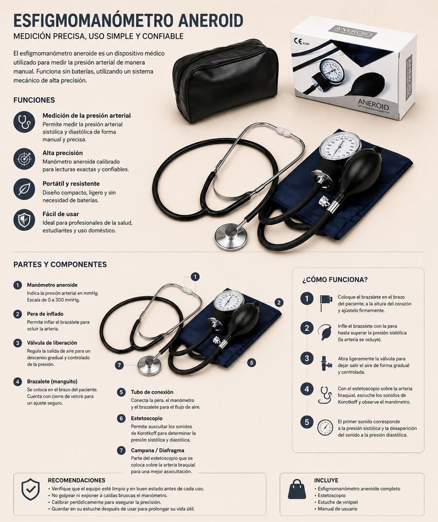 Aneroid Sphygmomanometer Kit With Single-Bell Stethoscope, Colored, Cuff 23-32 Cm Standard Size - View 1