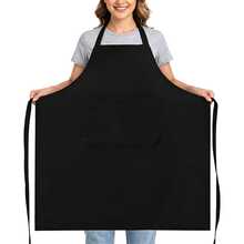 2 piezas Delantales de pechera unisex negros de poliéster tejido, resistentes al agua y al aceite, delantal de trabajo de cocina duradero con 2 bolsillos grandes - Lavable a máquina para cocinar, barbacoa, hornear, cafetería, uso doméstico - Negro - Ver 2