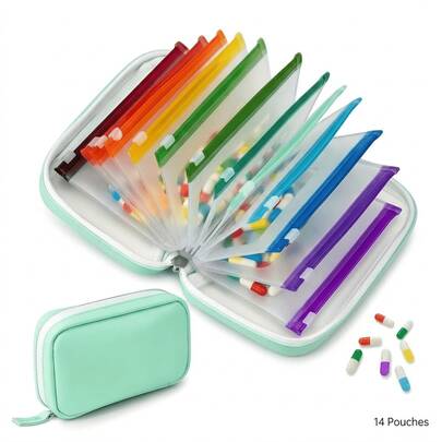 Waterproof Pill Storage Bag Set, Large Capacity Pill Organizer, 14 Colorful Semi-Transparent Pouches With Sealing Strips, Reusable Multi-Functional Pouch For Travel & Home Use
