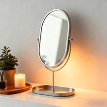 1pc European Style Bathroom Iron Art Makeup Mirror, Rotating Metal Solid Color Desktop Portable Vanity Mirror, No-Drill Mirror - Multicolor - View 8