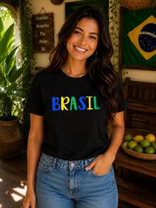 T-Shirt/Blouse For The Brazilian National Team, Brazil World Cup, All Sizes, Family, Patriotic, , Soccer, Unisex, Exclusive BrazilCore - 黑色 - 多彩巴西 - 查看 2