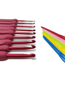 [19pcs]Red Silicone Handle Crochet Hook Set, 2.0-6.0mm 9 Common Sizes + 10 Colorful Sewing Needles, Suitable For Various Crochet Projects, From Fun Small Fabrics To Large Works - Crochet Set - View 2