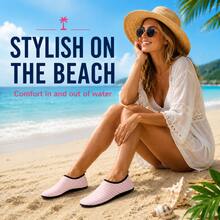 Fashionable Water Shoes: Striped Light Pink, Smooth And Breathable Upper. Suitable For Beach Vacations, Beach Walks And Water Activities. Women's Stream Hiking Shoes, With Non-Slip Rubber Soles, A Fun And Practical Beach Water Shoe. - Baby Pink - View 3