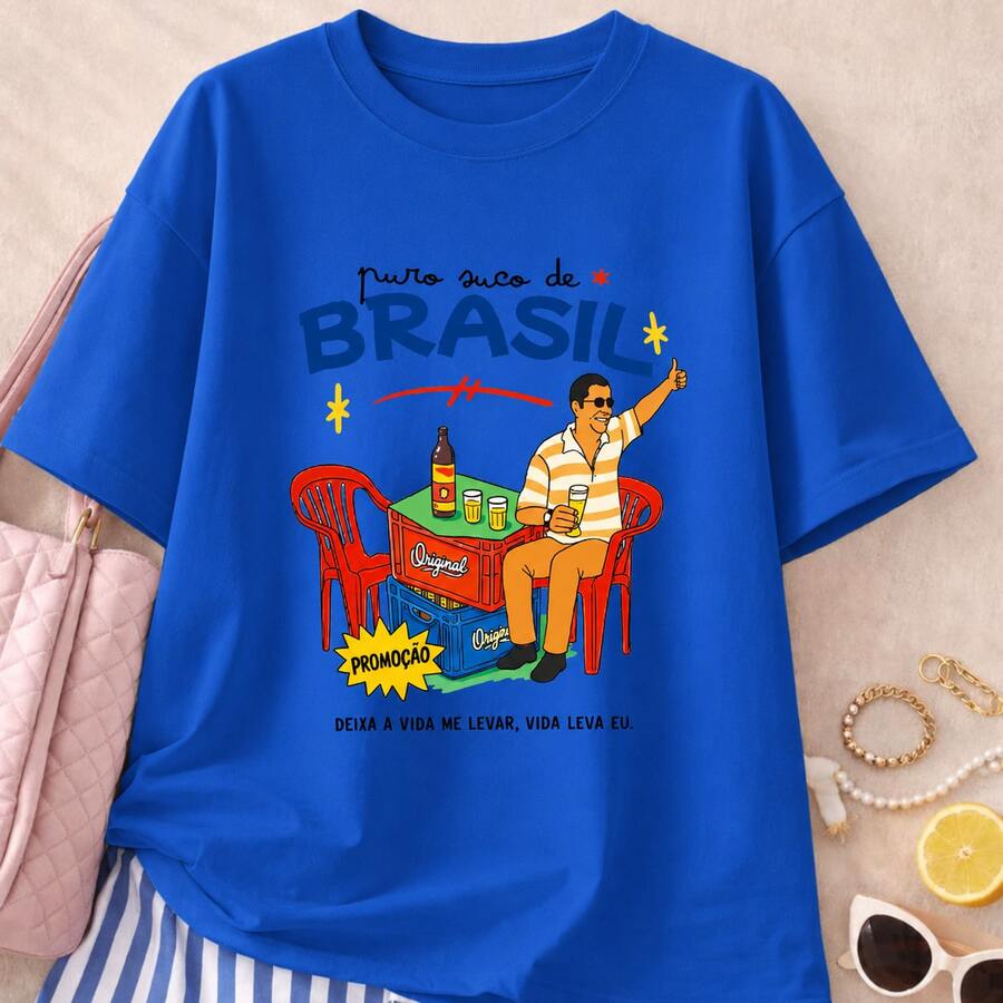 Women's Brazil Cup T-Shirt/Blouse "Pure Juice Of Brazil" Stylish 2026 100% - 寶藍色 - 查看 1