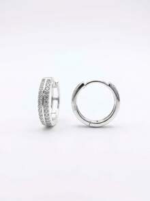 1 Pair S925 Sterling Silver Women's Shiny Cubic Zirconia 5A Zirconia Earrings, Classic Elegant Double Hoop Earrings, Hypoallergenic Jewelry For Women, Birthday/Holiday Gift, Suitable For Weddings, Engagements, Daily Wear, Casual, Travel, Parties, Comes With Delicate Gift Box, Suitable For All Seasons - White Diamond - View 3