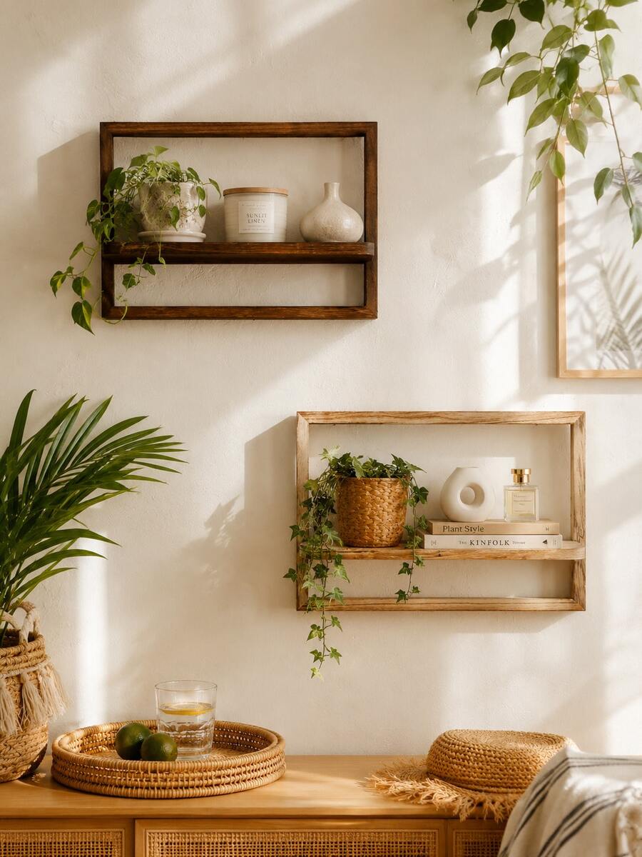 1pc Vintage Wooden Wall Mounted Shelf - Decorative Wall Mounted Storage Display Rack, Suitable For Displaying Plants, Small Items And Home Decor, For Living Room, Bedroom Or Kitchen