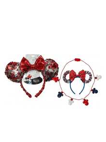 [Combo&Save] Bộ băng đô tai Minnie Mouse đính sequin Disney & băng đô tai yêu nước & dây chuyền phát sáng – nhẹ và có thể điều chỉnh, vừa vặn thoải mái, sequin lấp lánh, phụ kiện hóa trang, trang sức trẻ em, quà tặng hoàn hảo cho trẻ em, quà tặng cho fan Minnie Mouse, tiệc sinh nhật & quà tặng kỳ nghỉ - Nhiều màu - Xem 2