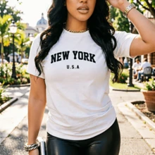 Women's Casual White Tops, Cotton T-Shirt With "California 1991" Print In Black Letters, Versatile Blouse For Spring/Summer 2026 For Any Occasion - White - View 2