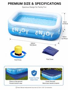 Inflatable Swimming Pool, 3-Layer Design, Multiple Sizes, Large Capacity, Multi-Purpose, Ground Pool, Patio Pool, Multi-Functional, Suitable For Yard, Party, Balcony, Home, Summer Party, Foldable, Gift - Multicolor - View 11