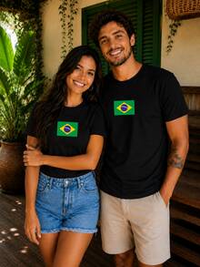 T-Shirt/Blouse For The Brazilian National Team, Brazil World Cup, All Sizes, Family, Patriotic, , Soccer, Unisex, Exclusive BrazilCore - 黑色 - 大旗 - 查看 2