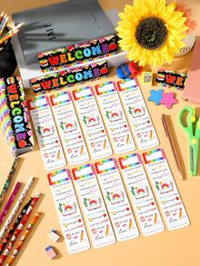 20 piezas de marcapáginas de bienvenida arcoíris, tarjetas de recompensa de lectura coloridas con área para rellenar el nombre, suministros de aula para el primer día de escuela, regalos de bienvenida para estudiantes, regalos de papelería para fiestas del año escolar - Marcador de bienvenida con arcoíris - Ver 7