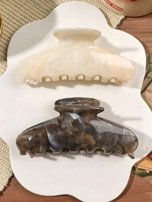 1/2入 多功能塑膠材質黑白圓點大號橢圓髮夾，馬尾固定工具，清新舒適、高彈性，適合各種髮型、校園及度假場合髮飾 - 彩色 - 查看 4