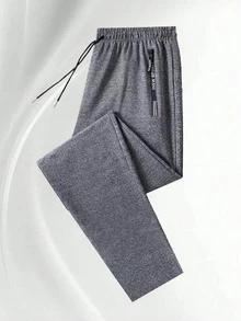3pcs/Set Men's Solid Color Drawstring Waist Sports Long Pants, Basic Style, Suitable For Fitness And Autumn Wear, Can Be Used As Father's Gift - Grey - View 4