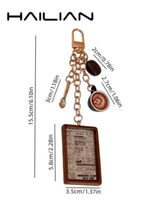 HAILIAN Coffee Themed Bag Charm Keychain, Multi-Charm With Latte Art Cup & Coffee Bean, Retro Poster Pendant, Kawaii Accessory For Coffee Lovers - Black - View 6