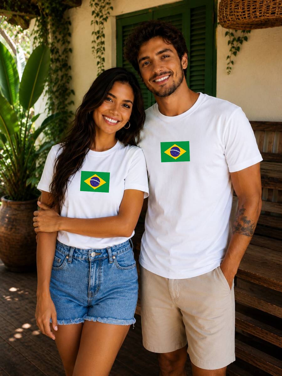 T-Shirt/Blouse For The Brazilian National Team, Brazil World Cup, All Sizes, Family, Patriotic, , Soccer, Unisex, Exclusive BrazilCore - 白色 - 大旗 - 查看 1