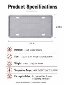 Moldura de Placa de Licença de Silicone, Suporte de Placa de Licença Flexível Resistente à Ferrugem, à Prova de Choques e Arranhões, 12,20" X 6,30" Acessório Externo de Carro Resistente às Intempéries, Adequado para Sedãs, SUVs, Caminhões - Moldura da placa - Visão 7