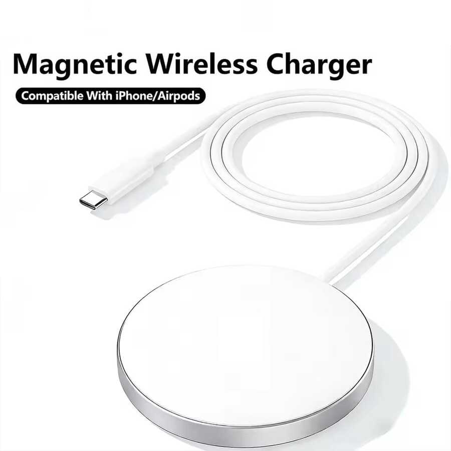 15W 磁吸無線充電器，相容於 17 Pro Max/17 Pro/17/Air/16/15，快速充電底座，MagSafe 充電器 - 白色 - 查看 1