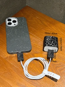 4件組豹紋充電器保護套、數據線收納組 - 20W/18W適配器、適配器頭套，相容於 11/12/13/14/15/16/13 Pro Max/16 Pro Max/17 Pro Max/15 Pro Max - 黑色 - 查看 2