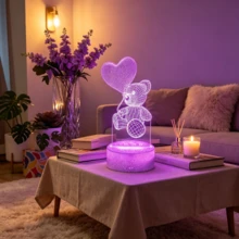 1pc 7-Color Color-Changing Balloon Bear 3D Acrylic Night Light, USB Powered LED Decorative Table Lamp, Cute Cartoon Animal Desk Ornament, Soft Light Bedroom Atmosphere Lamp, Exquisite Gift For Children's Day, Birthday, Holiday - 7colors - View 2