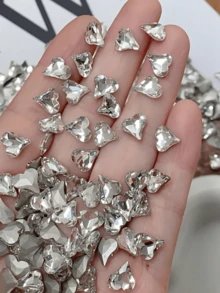 10Pcs 3D Heart Shaped Crystal Rhinestone Nail Art Charms, Shiny Flat Back Heart Nail Gems For DIY Manicure & Salon Decor - White - View 1