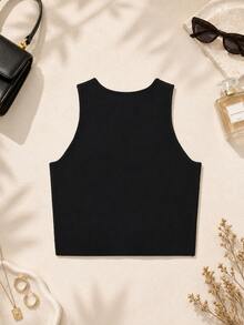 Women's Autumn Solid Color Single-Breasted Sleeveless Knit Tops - Black - View 2